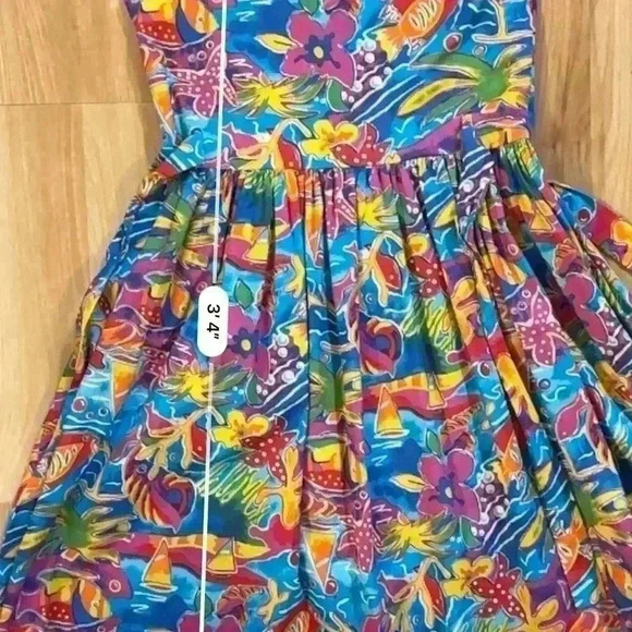 Vintage 90s CAROLINE CLASSICS GIRLS Dress SIZE 14 Bright Beach Floral Adult XS - Picture 6 of 9
